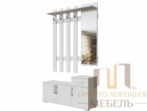 Вешалка с зеркалом 1,0 м №3 Ясень Анкор светлый в Салехарде - salekhard.magazin-mebel74.ru | фото